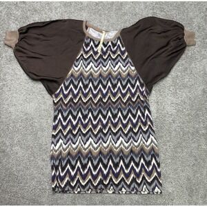 UNCLE FRANK MINI DRESS BROWN PUFF‎ SLEEVE GEOMETRIC Bohemian WOMENS SIZE SMALL